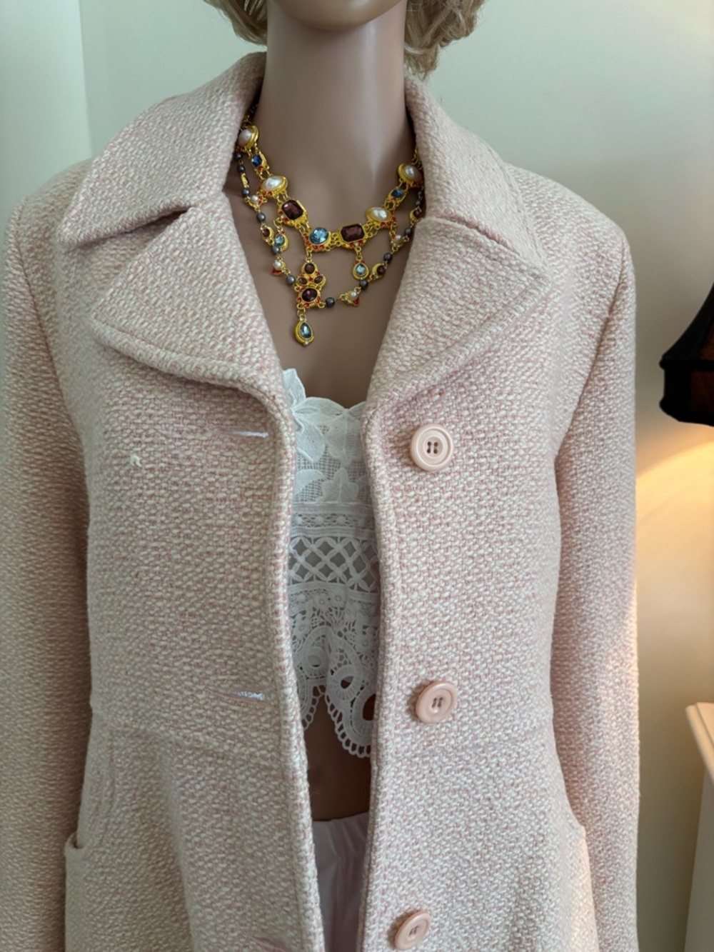Nicole Blush Pink Long Single-Breasted Trench Coat - Picture 11 of 16